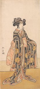 Yoshizawa Iroha som kvinne Tomoe Gozen stående på bredden, 1774 eller 1775. av Shunsho