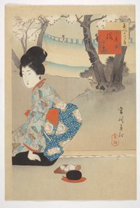 Three Blooming Cherry Trees, fra serien "Beauties of the 12 Months" av Shuntei Miyagawa