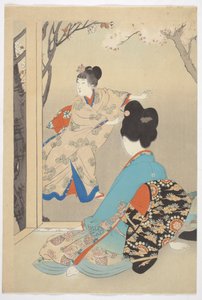 Three Blooming Cherry Trees, fra serien "Beauties of the 12 Months" av Shuntei Miyagawa