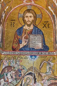 Palatinerkapellet (basilikaen), den sørlige apsis eller St Pauls "absidiola", mosaikker: "Christ Pantocrator" og "Nativity", XII århundre