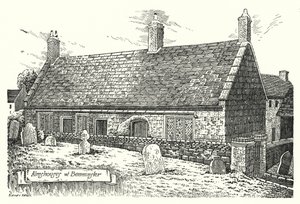 Almshus ved Beaminster (gravering) av Sidney Heath