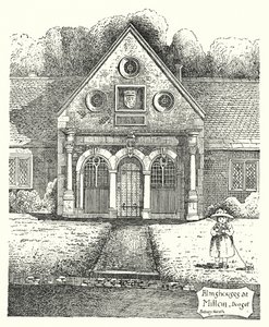 Almshus i Milton, Dorset (gravering) av Sidney Heath