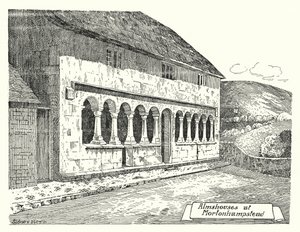 Almshus ved Mortonhampstead (gravering) av Sidney Heath