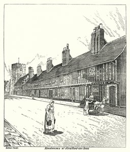 Almshus i Stratford-on-Avon (gravering) av Sidney Heath