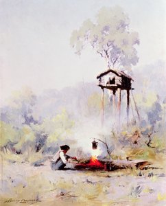 Bål (olje på lerret) av Sidney Laurence
