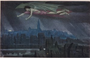 Lucifer flyr over byen. «Sov, sov, by! Til lyset vekker deg til synd og kriminalitet igjen