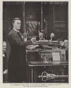 Joseph Chamberlains tale om boerkrigen i Underhuset 2. august 1901 (litho) av Sidney Paget
