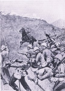 Langs Nek, 28. januar 1881 (1. Boer War), illustrasjon fra British Battles on Land and Sea, 1915 av Sidney Paget