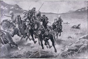 Å kjøre hansken: en lanserpatrulje under kryssild (litho) av Sidney Paget