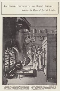 Sesongens festligheter i dronningens kjøkken (litho) av Sidney Paget