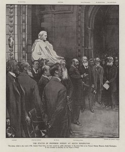 Statuen av professor Thomas Henry Huxley i Great Hall of the Natural History Museum, South Kensington, London (litho) av Sidney Paget