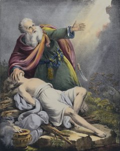 Abraham ofrer sønnen Isak (farget gravering) av Siegfried Detler Bendixen