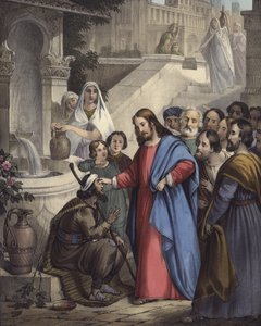 Jesus gir syn til en født blind (farge litho) av Siegfried Detler Bendixen