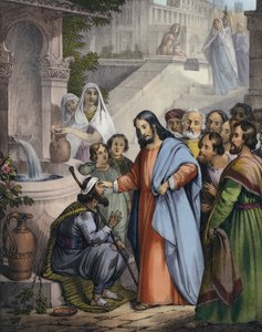 Jesus gir syn til en født blind (farget gravering) av Siegfried Detler Bendixen