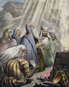 Noahs offer ved å forlate arken (farget gravering) av Siegfried Detler Bendixen