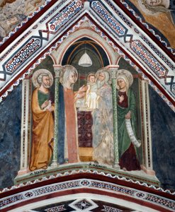 Presentasjon ved tempelet Den hellige familie foran Symeon av Sienese School
