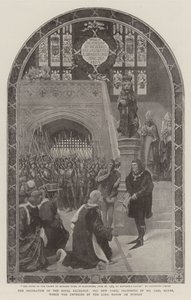 Utsmykningen av Royal Exchange, det nye panelet presentert av Carl Meyer, som ble avduket av Lord Mayor på mandag