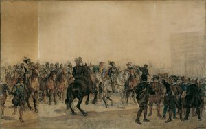 Ankomsten av cuirassiers Henri Duval greve av Dampierres i slottets gårdsplass