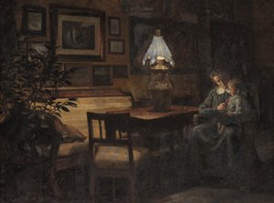 Kveldsinteriør. Mor og barn av Sigurd Wandel