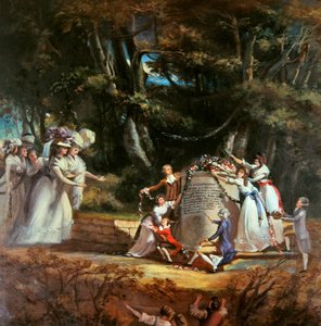 Barna til hertuginnen av Orleans hilser moren sin ved monumentet som ble reist av dem for å minnes hennes restaurering til helse ved et besøk til Spa i 1787 (olje på lerret) av Silvestre Mirys