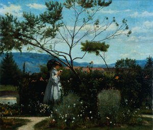 Blant blomstene i hagen, av Silvestro Lega (1826-1895).