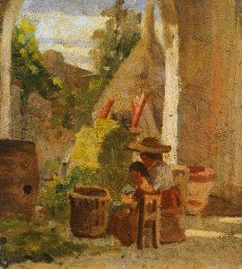 Rustikk loggia, Country Study triptych av Silvestro Lega