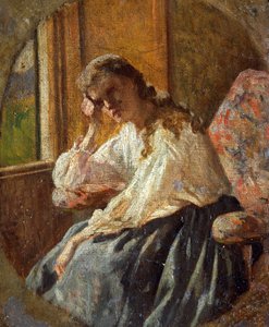Studie av kvinneskikkelse, av Silvestro Lega (1826-1895), Detalj av triptyk av Silvestro Lega