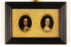 Kong William III og Queen Mary II (akvarell på vellum) (se også 3076025 og 3076026) av Simon (attr.to) Du Bois