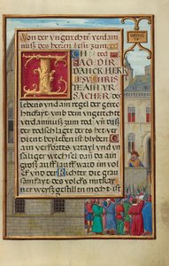 Rand mit dem Volk, das Daniel von Cyrus fordert av Simon Bening