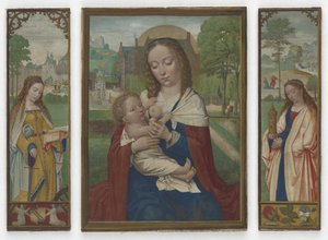 Jomfru og barn; De hellige Catherine og Barbara, ca. 1520 (tempera på vellum) av Simon Bening