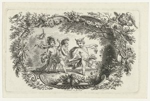 Tre putti ved en bikube av Simon Fokke