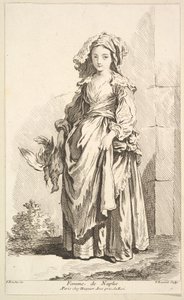 Woman of Napoli, fra samling av forskjellige utenlandske figurer Oppfunnet av F. Bouc..., 1700-tallet. av Simon Francois Ravenet