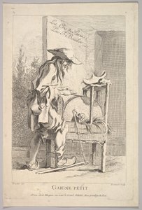 Frontispice: Gaigne Petit, fra Le Cris de Paris The Cries of Paris, plate 1, 1700-tallet. av Simon Francois Ravenet