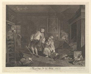Ekteskap A-la-Mode, tavle V, april 1745. av Simon Francois Ravenet