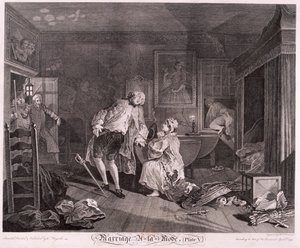 'Ekteskap a la mode, Plate V', 1745 av Simon Francois Ravenet