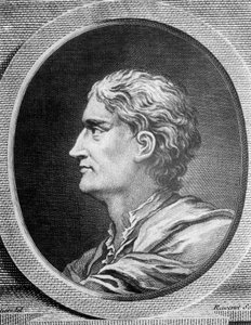 Portrett av Isaac Newton (1642-1727), engelsk fysiker og matematiker, gravering av Simon Francois Ravenet (1706-1774) av Simon Francois Ravenet