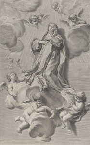 Ekstasen til Saint Catherine av Siena, knelende på en sky båret av engler, en av ..., 1729-40. av Simon Francois Ravenet