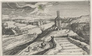Kupert landskap med vindmølle Ulike landskap (serietittel) Topographia variarum regionum (serietittel) av Simon Frisius (attributed to)