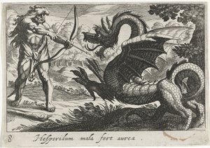 Hercules dreper dragen Ladon Hesperidum mala fert aurea (tittel på objekt) Herculean Themes (serietittel)