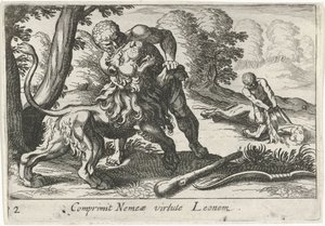 Hercules kjemper mot Nemean-løven Comprimit Nemeae virtute Leonem (tittel på objekt) Herculean Themes (serietittel)