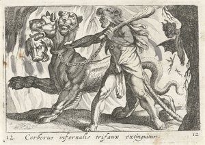 Herkules hevner Cerberus Cerberus infernal trifaux er slukket (tittel på objekt) Herculische temaer (serietittel)