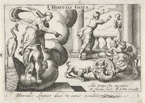 Jonge Hercules wurgt twee slangen Hercules dreper to slanger i vuggene deres (tittel på objekt) Herculische temaer (serietittel) Hercules (serietittel på objekt) av Simon Frisius