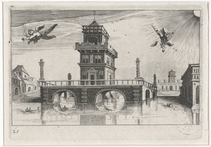 Bybilde med Ikaros og Daedalus Sør-europeiske landskap (serietittel) Topographia variarum regionum (serietittel)