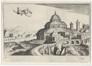 Bybilde med Merkur Sør-europeiske landskap (serietittel) Topographia variarum regionum (serietittel) av Simon Frisius