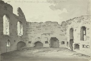 Bamburgh Castle, kjøkkenruiner, Legg til. 15542, f.180, ca. 1780 (penn- og blekkvask på papir) av Simon H. Grimm