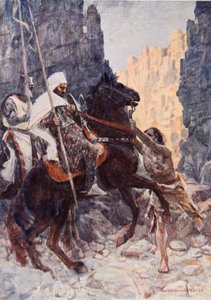 Den skotske ridderen Sir Kenneth med saracenerne, overrasket av Hamako mens de red i Valley of the Shadow of Death, illustrasjon for 
