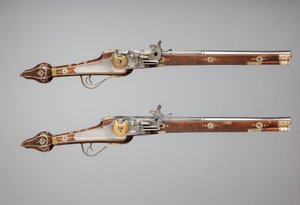 Et par hjullåspistoler laget for livvakten til kurfyrsten av Sachsen, tysk, c1610 av Simon Helbig