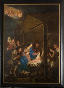 Sognekirke (Vår Frue av Himmelfartskirken). Interiør. maleri. Julescene. Simon DePaepe. Opprinnelse klosteret Ename (?).
