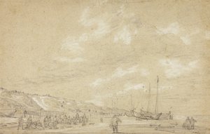 Fiskere tørker garn på Scheveningen-stranden