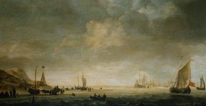 Stranden ved Scheveningen med fiskere på stranden